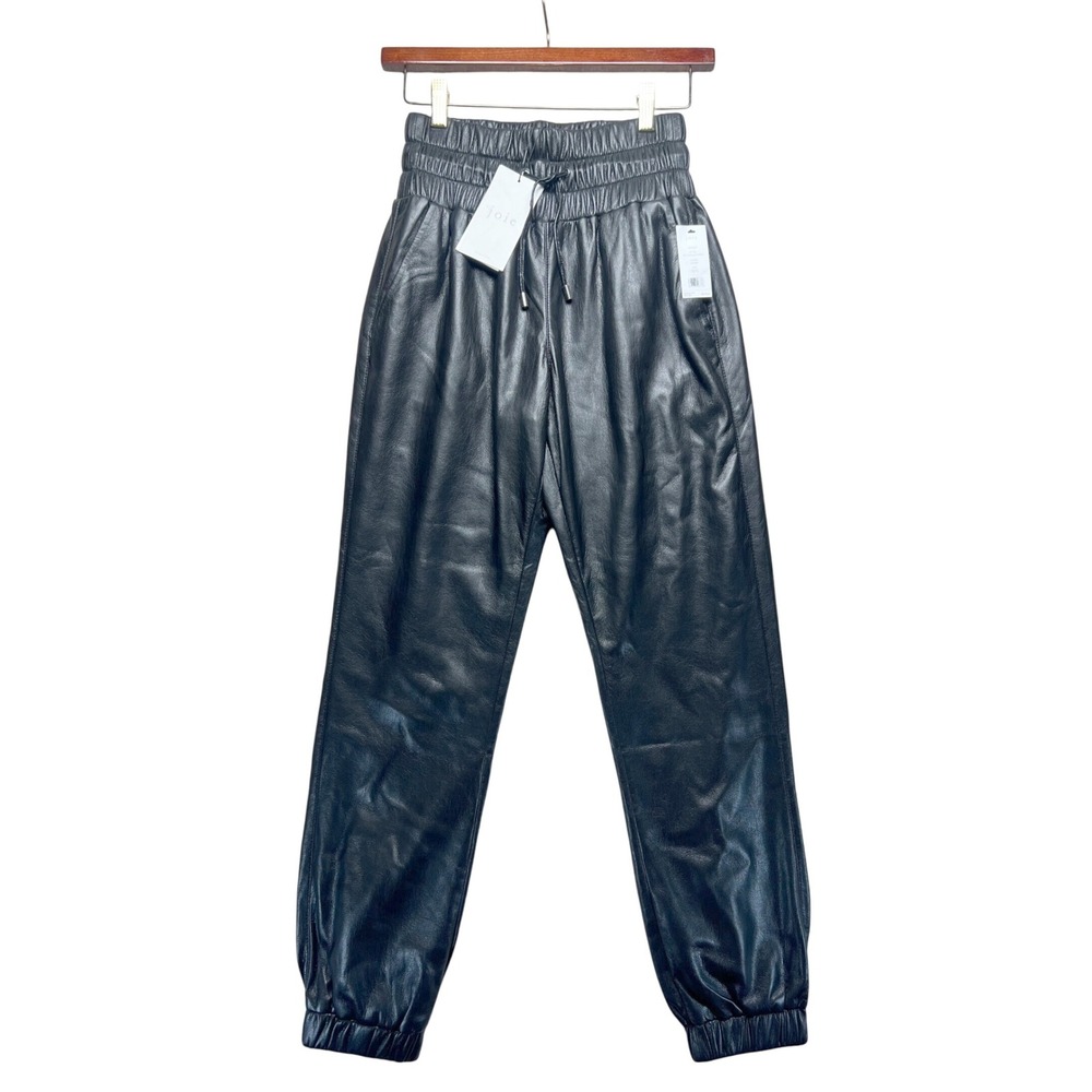 Joie Wadley Vegan Leather Jogger Pants Elastic Waist Black Drawstring Black XXS